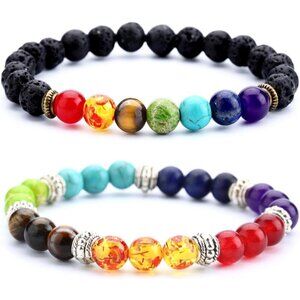 🆕 Men Black Lava Rock Beads Bracelet Elastic Natural Stone Chakra Yoga Bangle